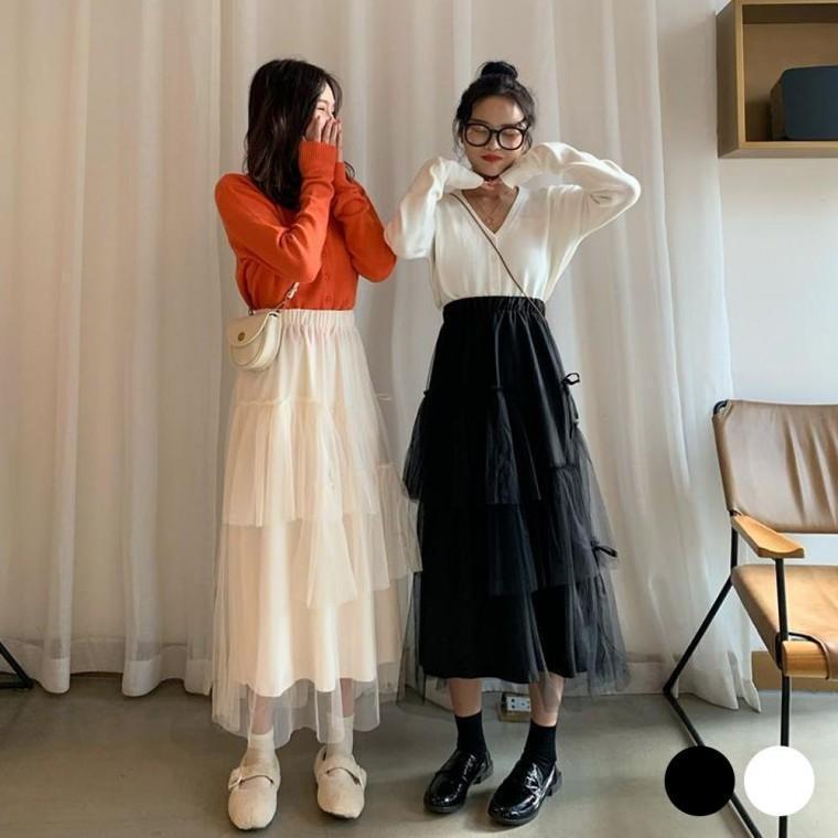 스커트 옆리본끈 레이스