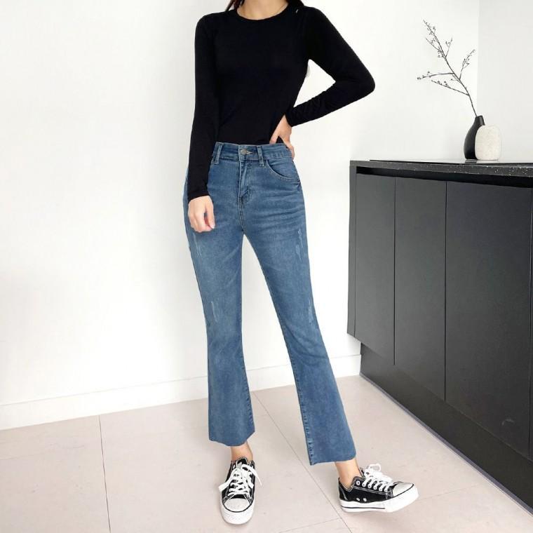 컷팅 데님 팬츠 아붐 캣워싱 부츠컷