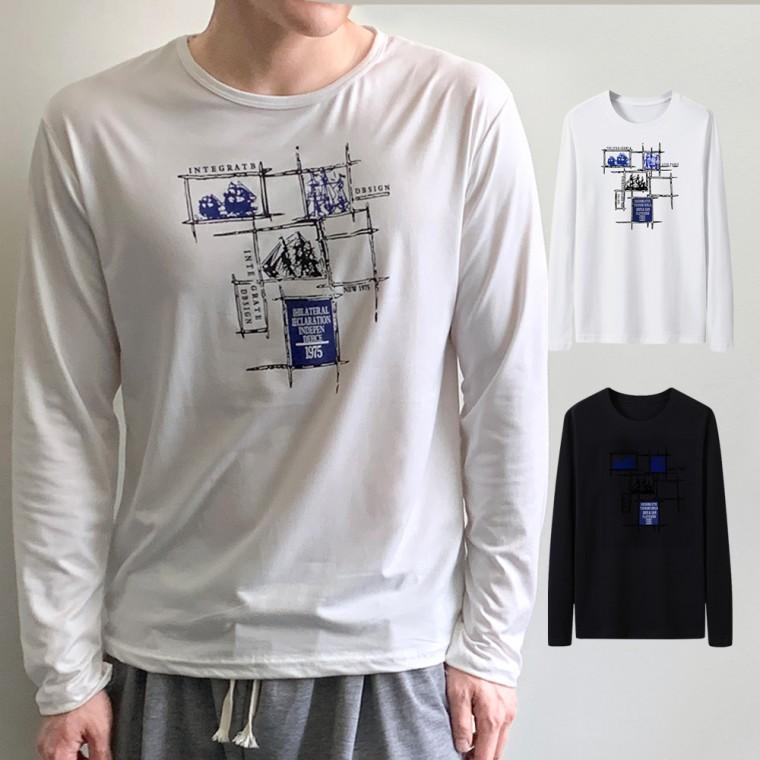 남성 레터링 긴팔 티셔츠 롱슬리브 라운드넥 쭉티