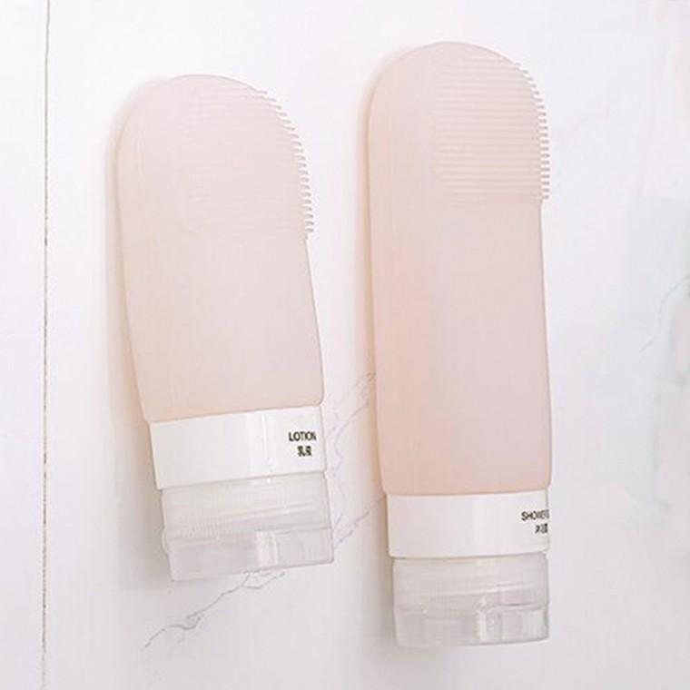 흡착가능 여행용 실리콘 화장품 공병 용기 수영장 헬스장 브러쉬겸용 몰랑 휴대용 샴푸 린스 리필 통 소분