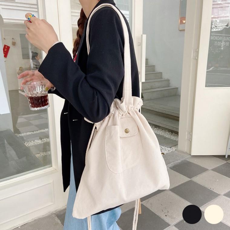보우상 스타일 포켓 복주머니 캔버스백 숄더백