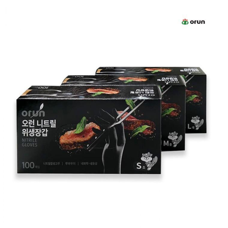 오런 블랙 니트릴장갑 100매 소 중 대 -R 의료용 실험용 요리장갑