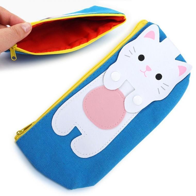 고양이 흰색 파우치 학생 천 필통 화장품 이어폰 보관