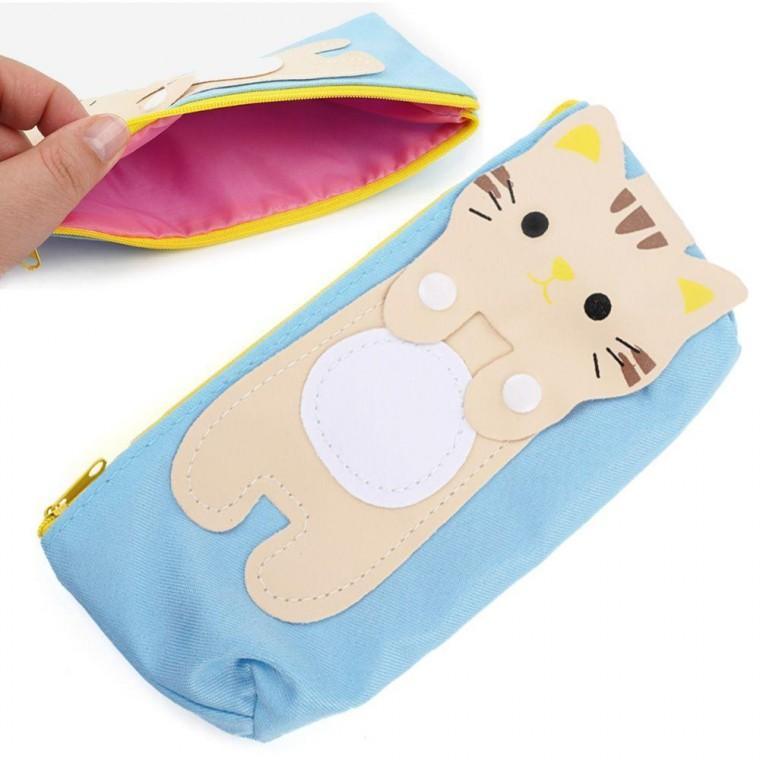 고양이 베이지 파우치 학생 천 필통 화장품 이어폰