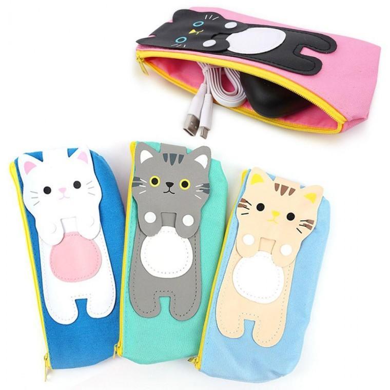 고양이 파우치 학생 천 필통 화장품 이어폰 케이블