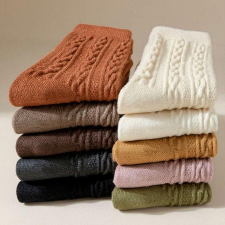 여성 귀엽고 코지한 꽈배기 패턴 중목양말 6종 세트