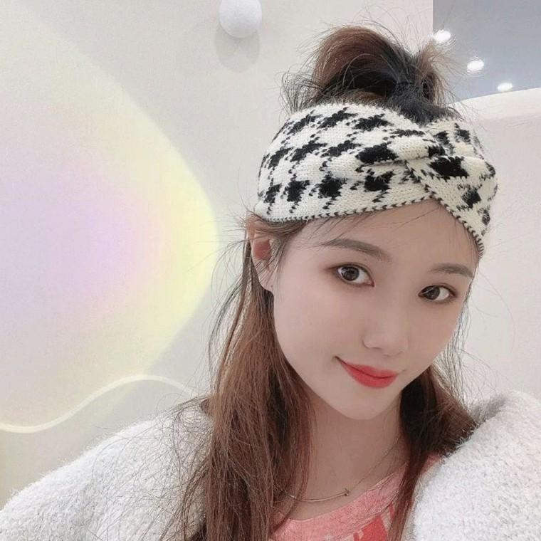 체크 머리밴드 여자 꼬임 니트 헤어밴드