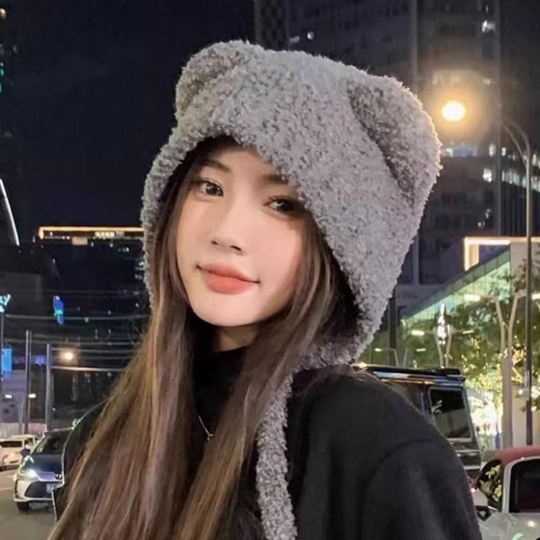 큐트 베어 여자 보닛햇 부드러운 귀달이모자