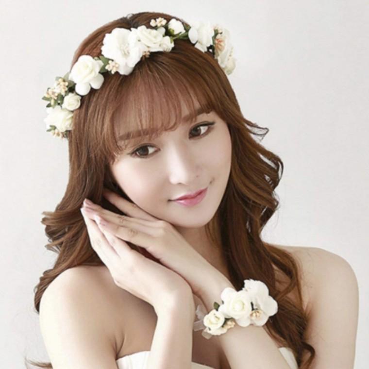 브라이덜 샤워 꽃화관 꽃팔찌 소품 5종 셀프 웨딩 촬영 조화