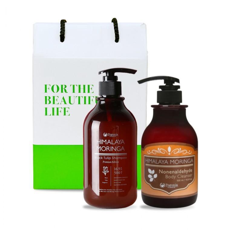 모링가 블랙 튤립 샴푸 500ml + 노넨알데하이드 바디클렌져 500ml1개 2종 헤어 바디 선물세트