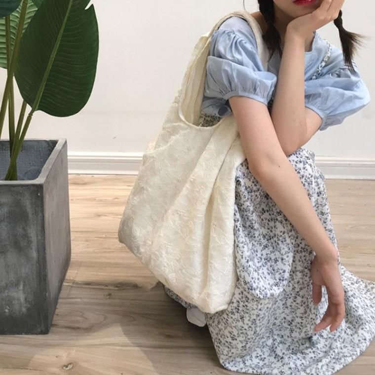 꽃자수 망사 패브릭 숄더백