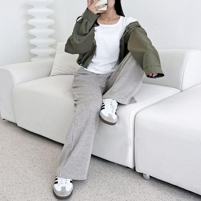 여성 4컬러 보들보들 스판 데일리 스트라이프 팬츠