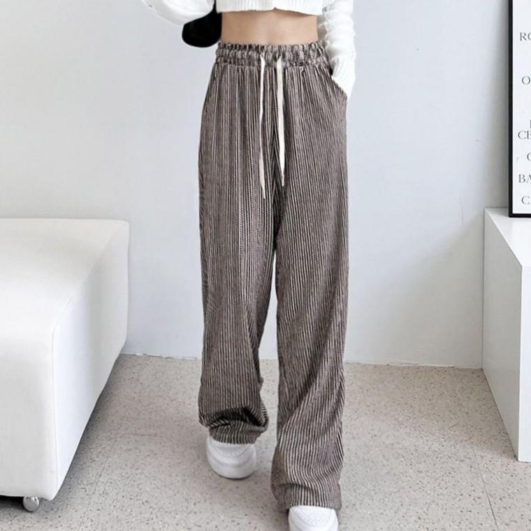 패턴 여성 밴딩 팬츠 여자 홈웨어 데일리 와이드 바지