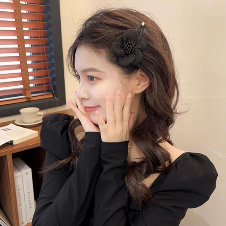 블랙 브로치 플라워 시크 헤어핀 데일리