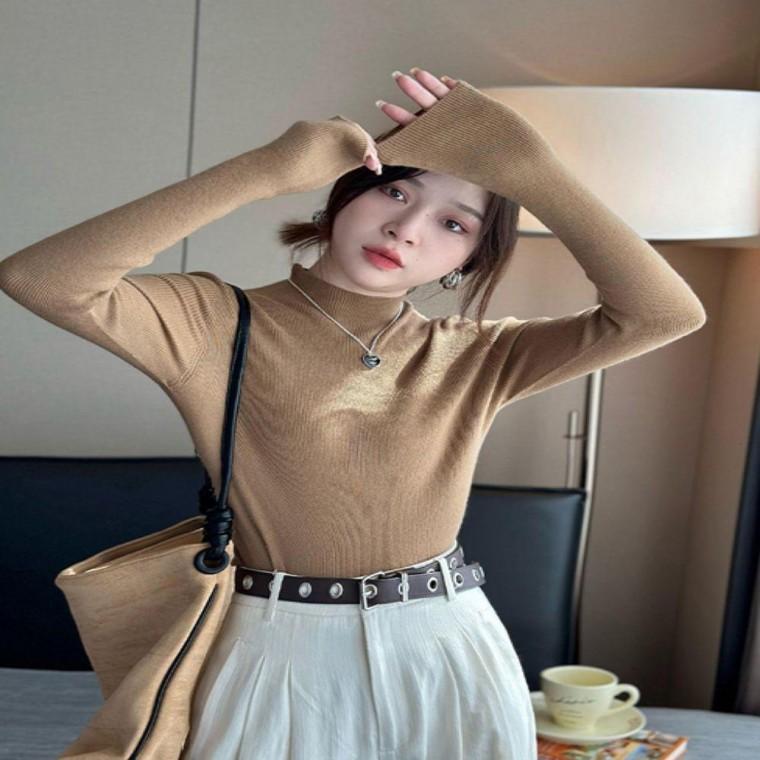 여성 6컬러 스판티셔츠 하프터들넥 이너 긴팔티셔츠