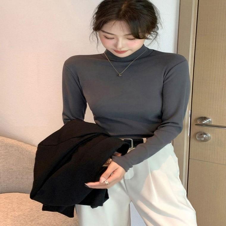 여성 6컬러 부드러운 도톰 이너티 하프넥 폴라티셔츠