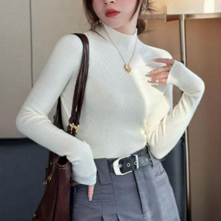 데일리 여성 스판 하프 터들넥 긴팔 티셔츠