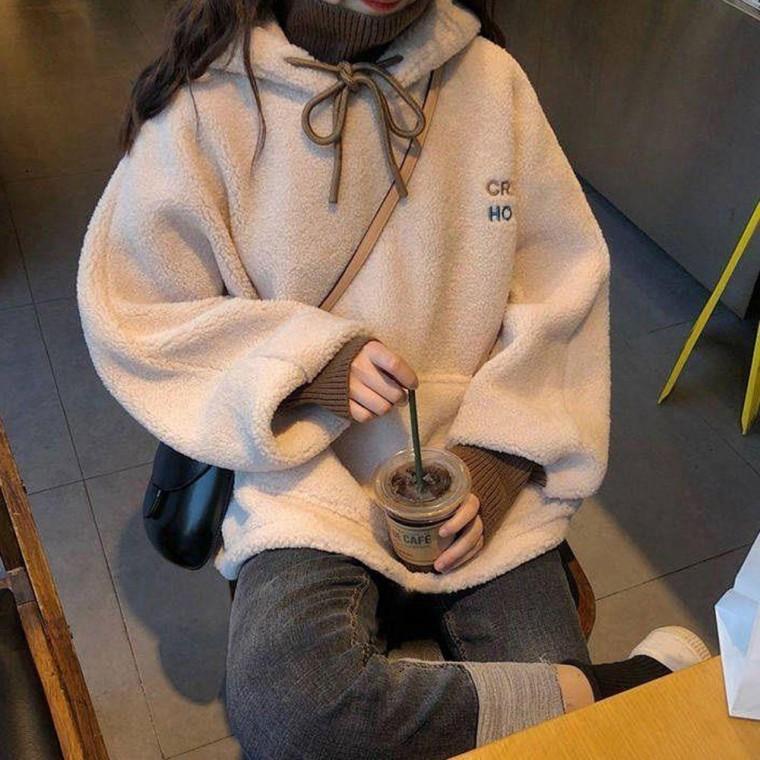 여성 레이어드 스타일 귀여운 뽀끌이 후드 티셔츠