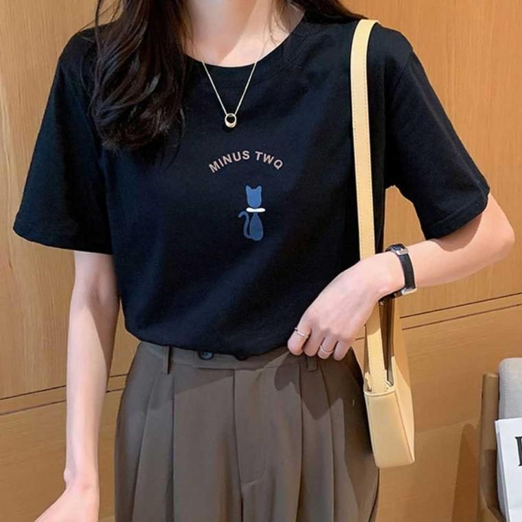 여자 여름 캐주얼 데일리 출근 룩 반팔 라운드 티셔츠