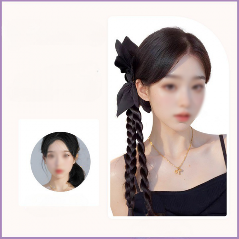 [지앤지] 땋은머리 리본집게핀 헤어피스 반묶음 붙임머리 가발 집게핀
