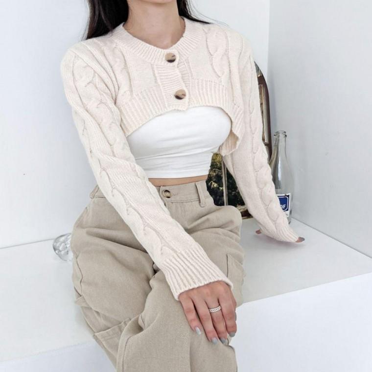 여성 4컬러 클래식 볼레로 크롭 데일리 니트가디건