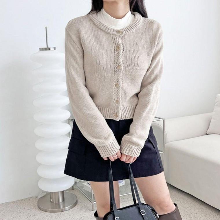 여성 5컬러 노멀 라운드넥 버튼 니트가디건 봄 가을