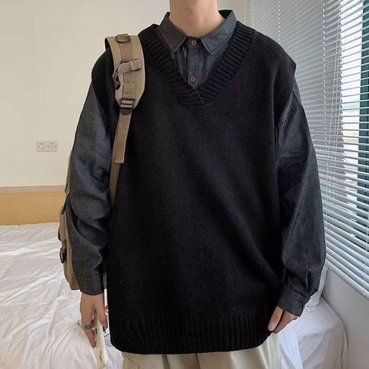 남성 브이넥 스타일 깔끔 무지 이너 니트 쪼끼