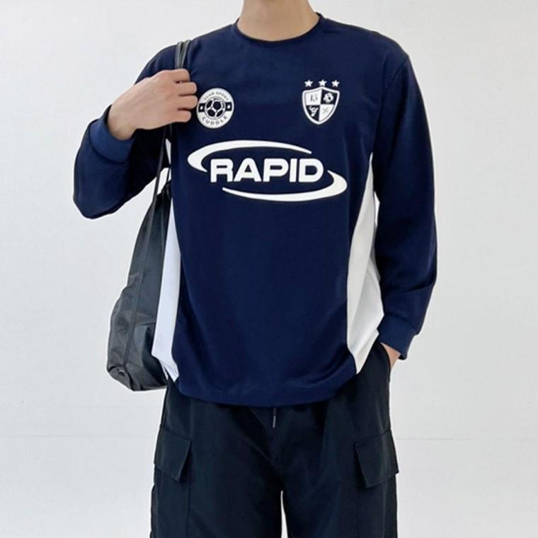 배색 남자 긴팔 티셔츠 박시핏 데일리 운동복 상의