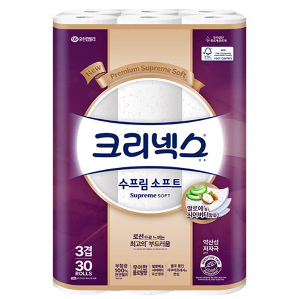 [크리넥스] 수프림소프트 3겹데코 27m 30롤