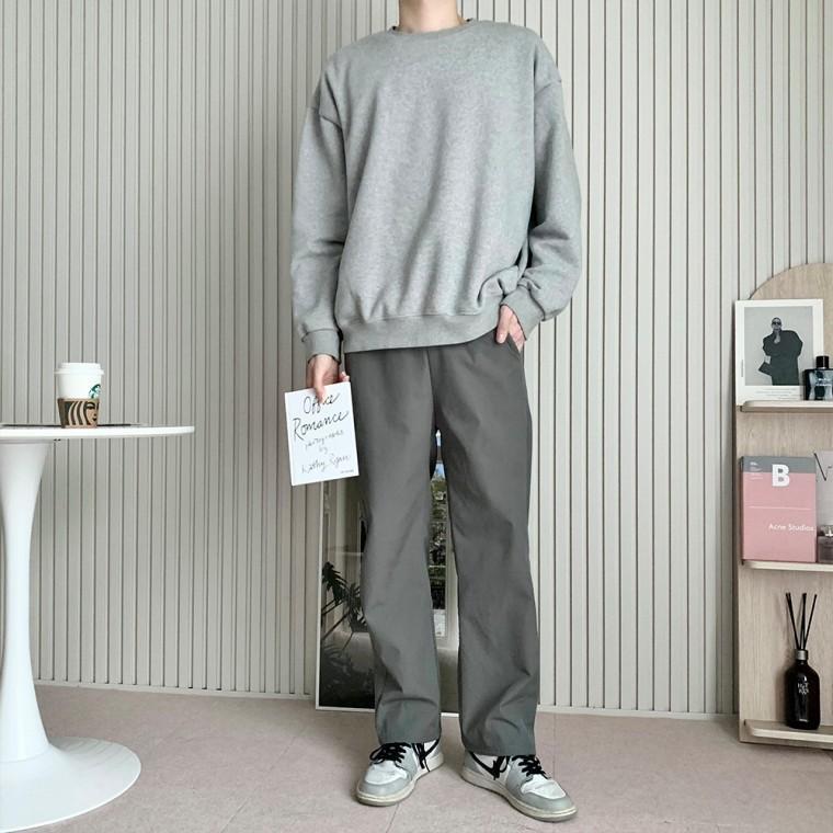 남성 밴딩 절개 기모 와이드 팬츠