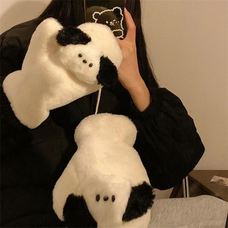 JIYU [목 끈 포함] 강아지 벙어리 털 장갑 선물 멍멍이 겨울 커플템