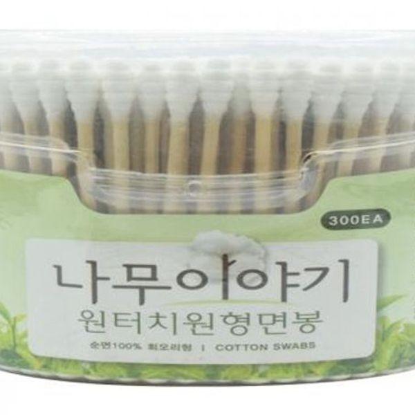 나무스틱 원터치 면봉 300EA 원형 귀이개 화장 면봉