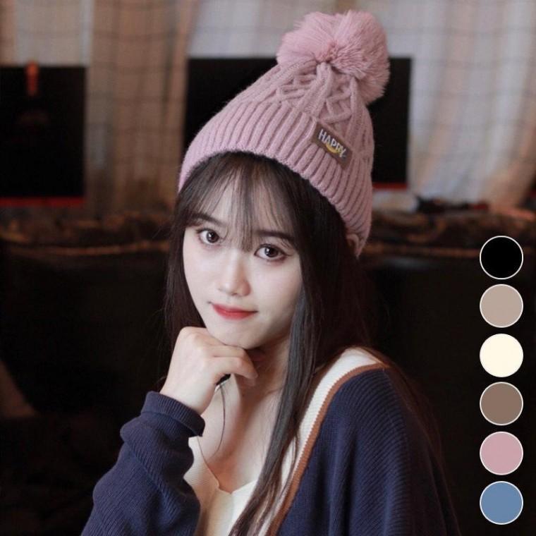 따뜻한 겨울 방한 기모안감 방울 꽈배기짜임 니트비니