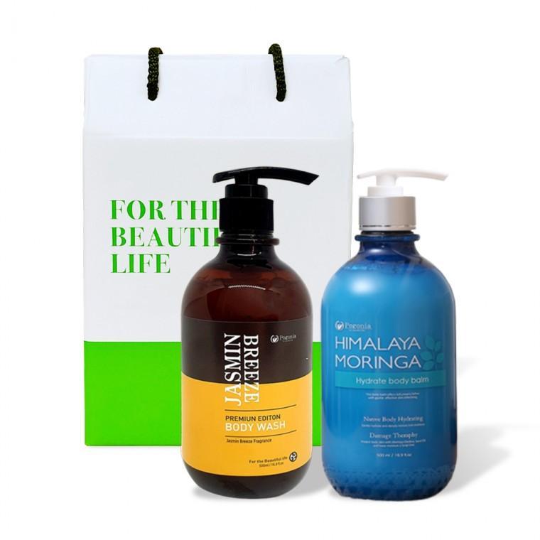 모링가 자스민 바디워시 500ml 1개 + 하이드레이트 바디 밤 로션 500ml 1개 바디선물세트