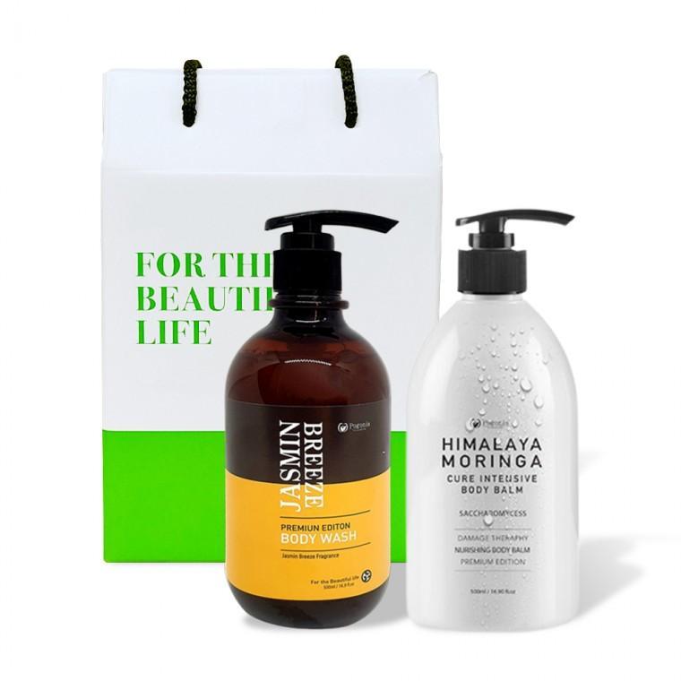 모링가 자스민 바디워시 500ml 1개 + 큐어 인텐시브 바디 밤 로션 500ml 1개 바디선물세트