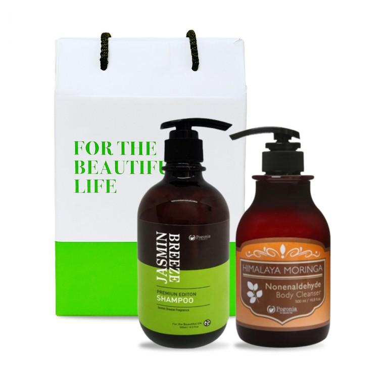 모링가 자스민 샴푸 500ml + 노넨알데하이드 바디클렌져 500ml 1개 2종 헤어 바디 선물세트