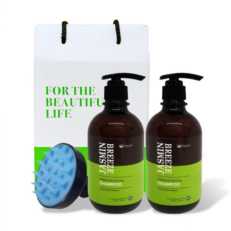 모링가 자스민 샴푸 500ml 2개 + 두피 폼 브러쉬 3종 헤어선물세트