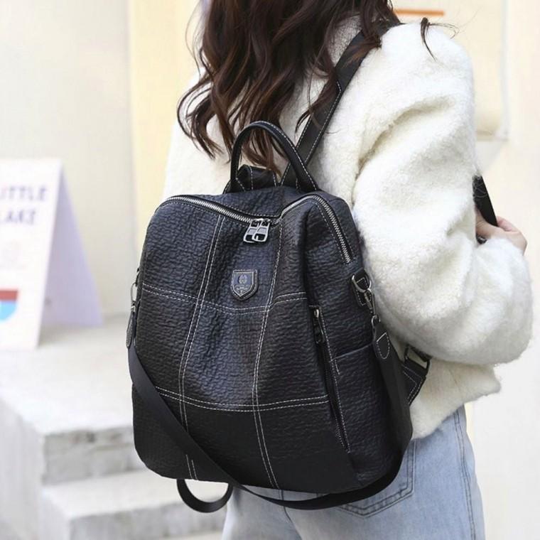 인조 블랙백팩 가죽 데일리 스티치 가방 출근 포인트