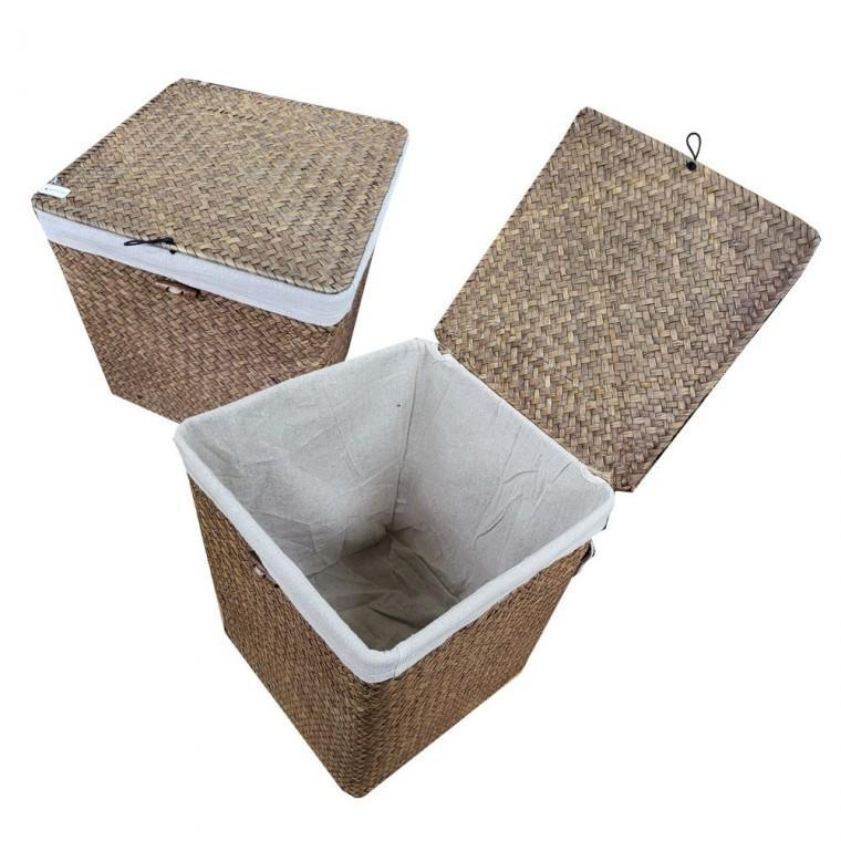 덮개 빨래바구니 30x30x30cm 소형 라탄 다크톤 사각