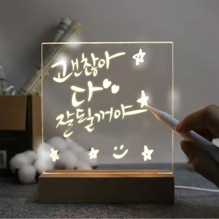스탠드 소형 15x15cm 메세지보드 LED 메모 투명보드