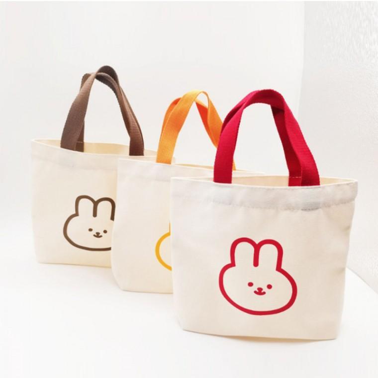 토끼곰 프렌즈 미니 캔버스 토트백 보조 실내화 런치 도시락 가방 책 도서