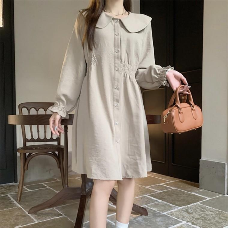 여성 데일리 빅카라 스모크밴딩 원피스
