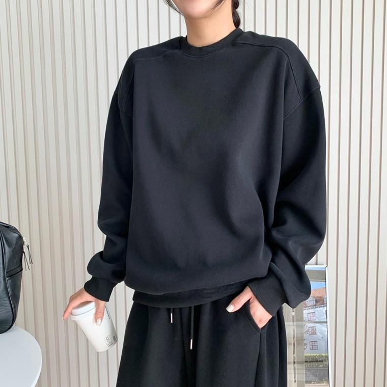 여성 캐주얼 데일리 절개 무지 맨투맨
