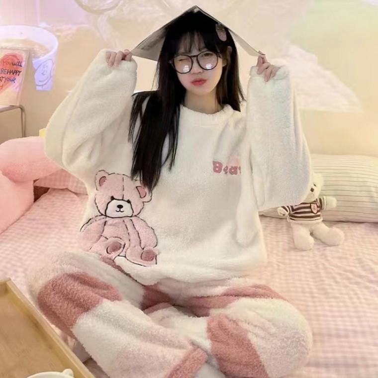 큐드 베어 스마일 홈웨어 여자 겨울 잠옷