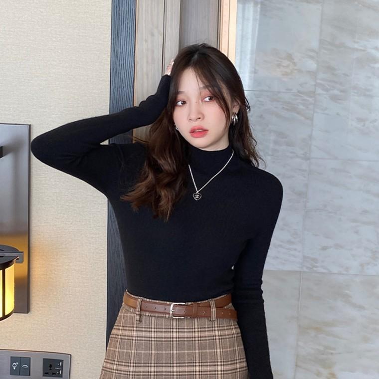 반목폴라 이너티셔츠 여자 스판 긴팔 티셔츠