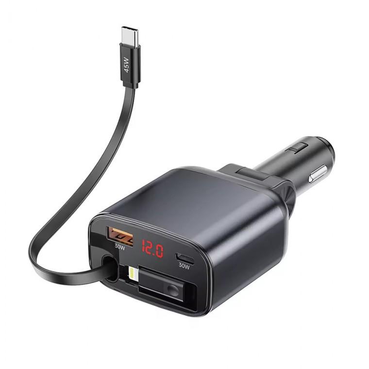 라온 RCC-C42 3포트 105W PPS 스마트폰 태블릿 노트북 충전 볼트게이지 릴타입 시거잭 초고속 차량용 충전