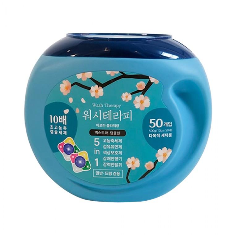워시테라피 딥클린 5in1 캡슐세제 50개입 드럼 일반 겸용 세탁기 고농축 액체세제