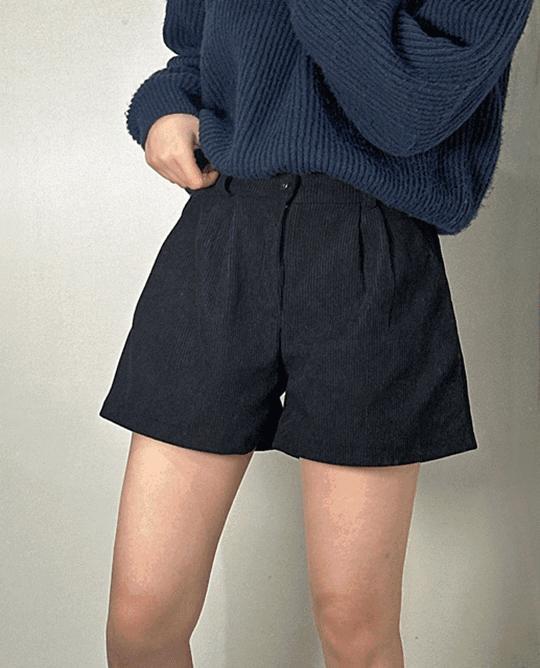 여성 뒷밴딩 코듀로이 반바지 골덴 숏 팬츠 바지 [3color 핀턱 포켓 4부 겨울 A라인 아이보리 브라운 블랙]