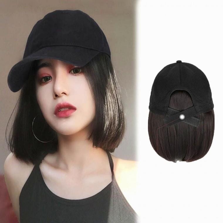 볼캡 붙임머리 단발 가발 항암 일체형 환우 야구모자