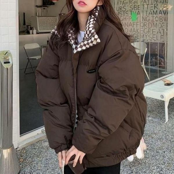 오버핏 여성 2컬러 체크 패턴 패딩 여자패딩 겨울패딩 여성패딩 패션패딩 데일리패딩